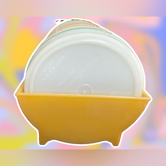 Vintage Tupperware Set of 6 Pastel Wagon Wheel Coasters and Caddy/Tray #567 - Picture 3 of 10